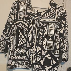 Alfred Dunner Black and White Geometric Button-Front Blouse